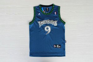 Maillot De Basket Minnesota Timberwolves Ricky Rubio 9 Engrener Retro Bleu